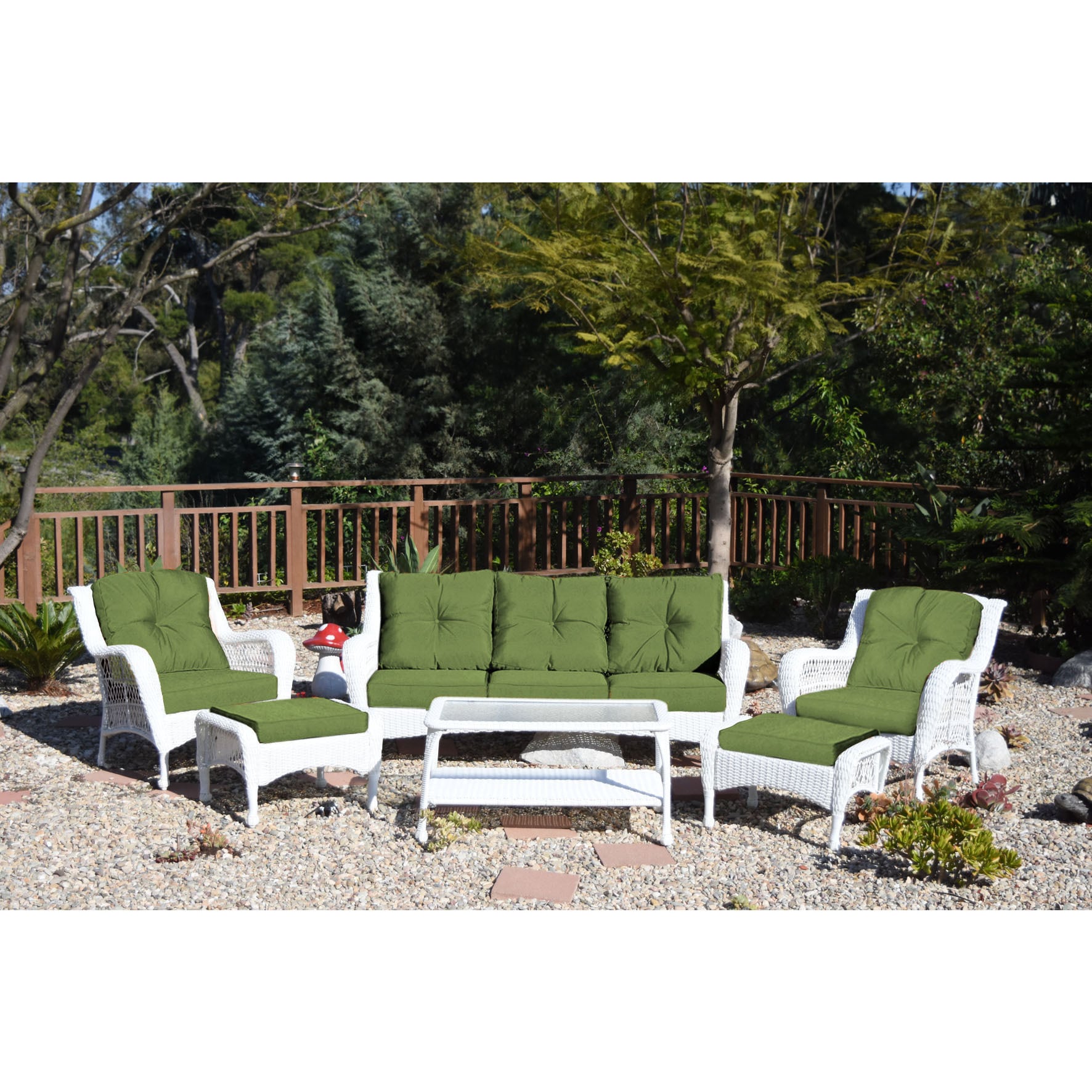 Jeco White Wicker 6 piece Seating Set with Tan Cushions On Sale