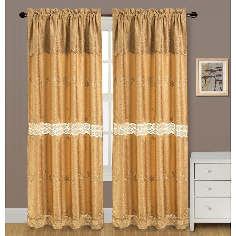 Alisa 84-inch Macrame Rod Pocket Curtain Panel with Attached 18-inch Valance - Gold