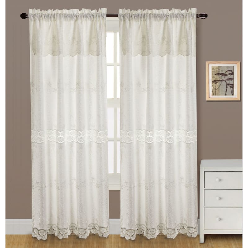 Alisa 84-inch Macrame Rod Pocket Curtain Panel with Attached 18-inch Valance - White