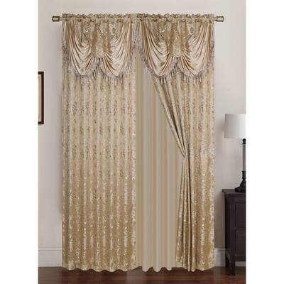 Clayton Jacquard 84-inch Rod Pocket Curtain Panel Pair with Attached 18-inch Valance (Set of 2)