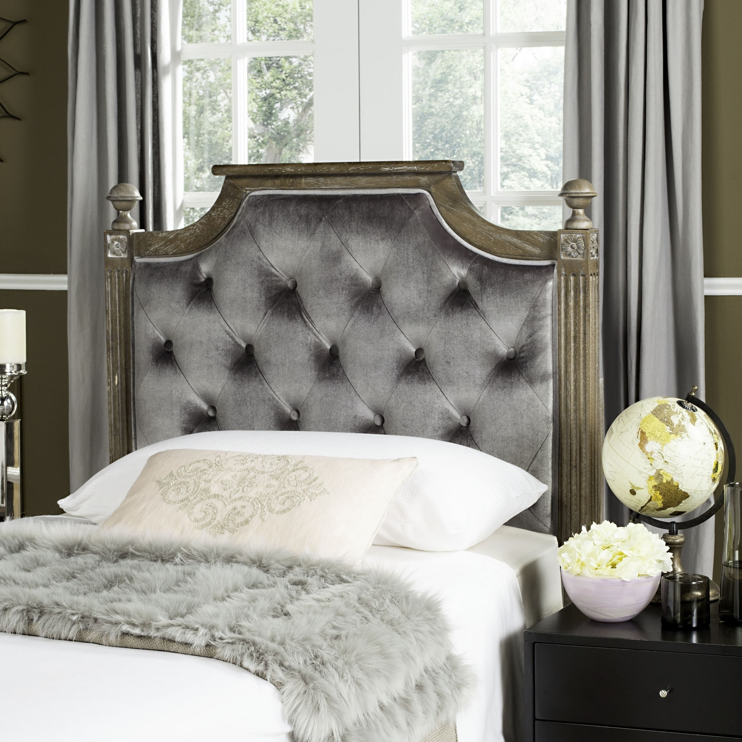 Shop Safavieh Rustic Wood Grey Tufted Velvet Headboard Twin On