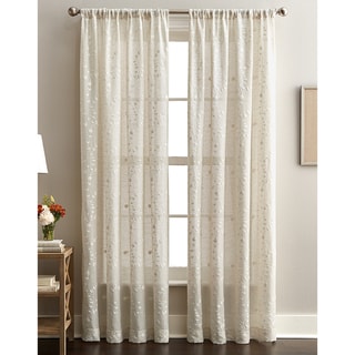 Lynette Floral Embroidered Rod Pocket Curtain Panel - Bed Bath & Beyond ...