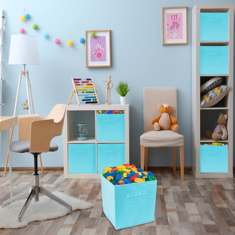 Foldable Storage Cube Basket Bin, 6 Pack, Aqua