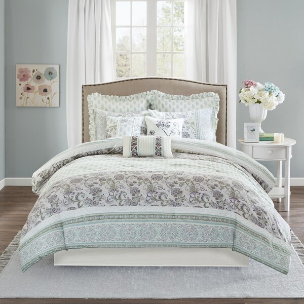 Madison Park Paolina Purple 9 Piece Cotton Percale Comforter Set