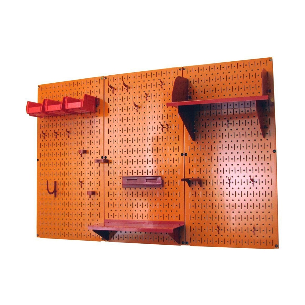 Wall Control Storage Systems - 4' Metal Pegboard Standard Tool Storage Kit  - Red Toolboard & White Accessories