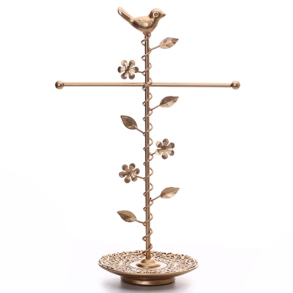 Matte Gold Color T-bar with a Bird Jewelry Stand Organizer Storage. Opens flyout.