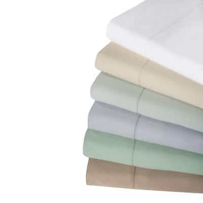 Hemstitch 400 Thread Count Cotton Sateen Weave Solid Color 4-Piece Bed Sheet Set