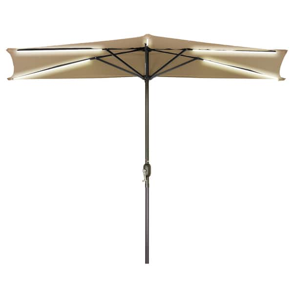 Shop Black Friday Deals On 9 Solar Powered Led Strip Lighted Half Patio Umbrella By Trademark Innovations Tan Overstock 16394821