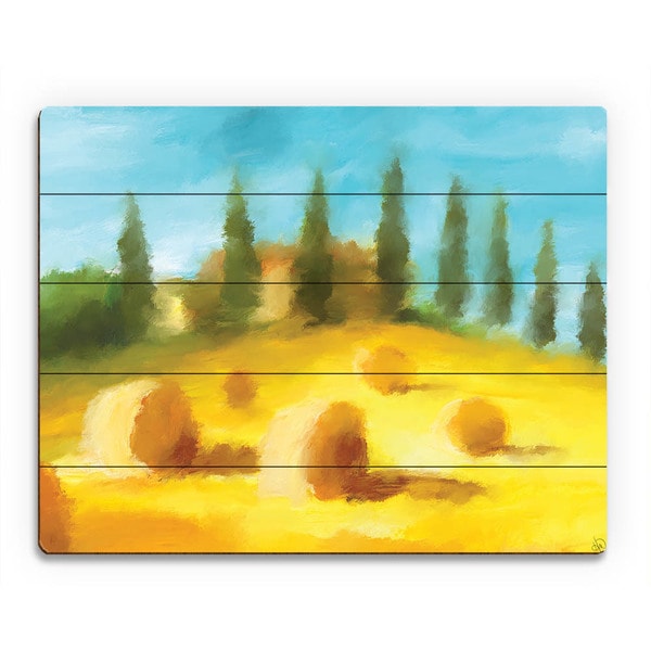 Hay Bale Hill Landscape Wall Art Print on Wood