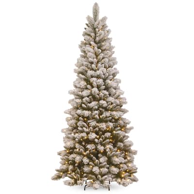 National Tree Company 7.5 ft. Snowy Westwood Slim Pine Tree with Clear Lights - 7.5 Foot