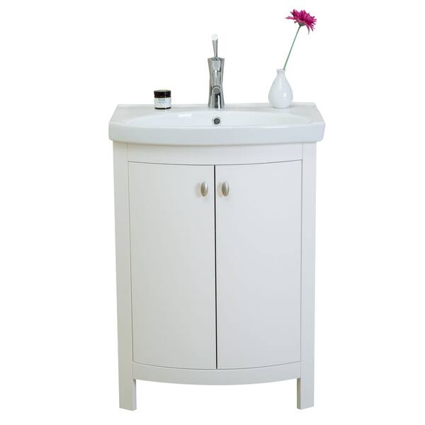 HOMCOM 24 Pedestal Sink Bathroom Vanity Cabinet - White