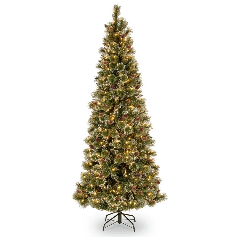 National Tree Company 6.5 ft. Glittery Bristle Slim Pine Tree with Clear Lights - 6.5 Foot
