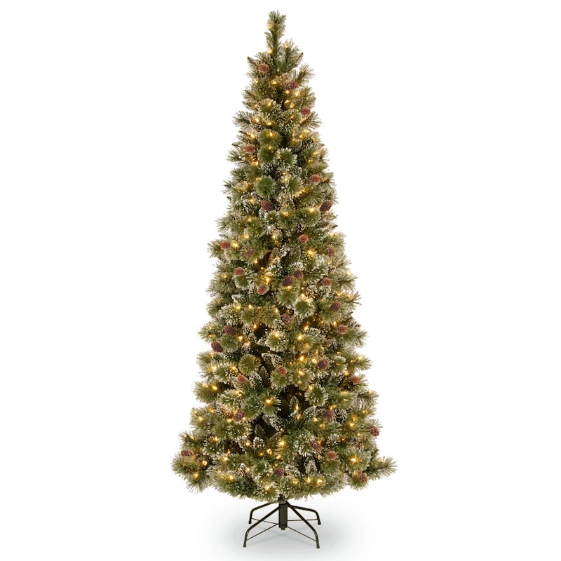 National Tree Company 6.5 ft. Glittery Bristle Slim Pine Tree with Clear Lights - 6.5 Foot
