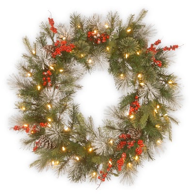 30" Wintry Berry Wreath with Battery Operated LED Lights