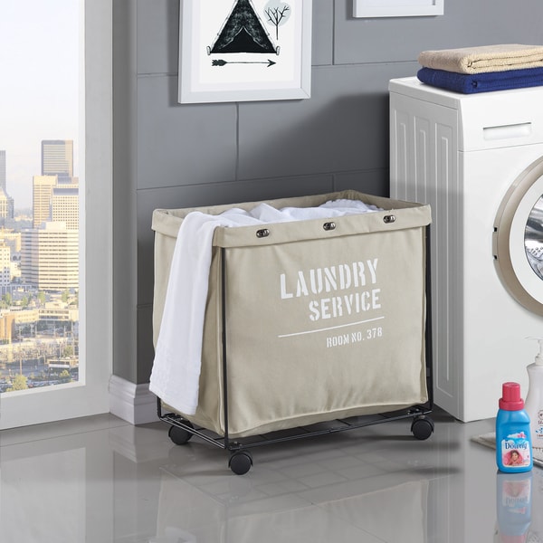 Danya B. Army Canvas Laundry Hamper on Wheels Overstock