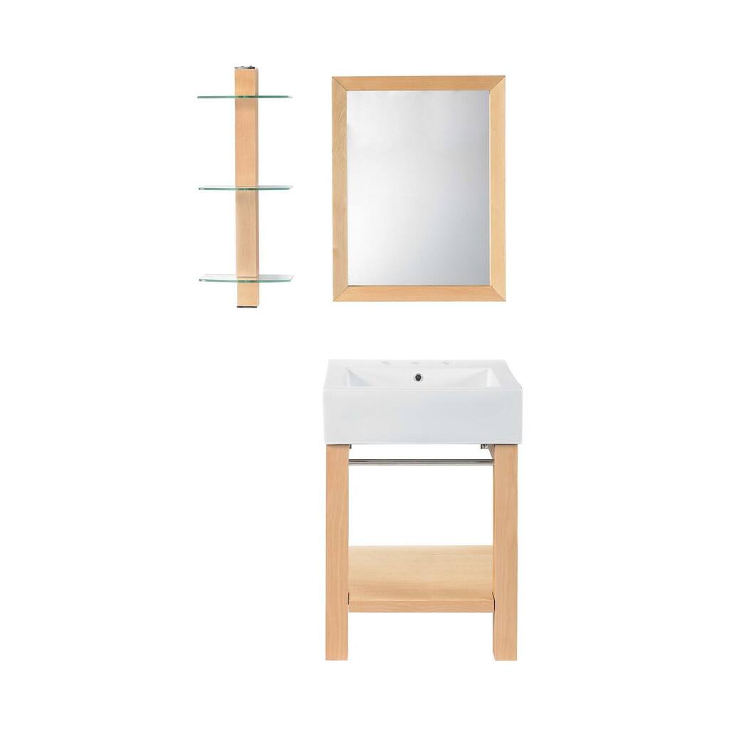 Infusion Collection Wall Mounted Maple Finish Lavatory Console with White Vitreous China Countertop