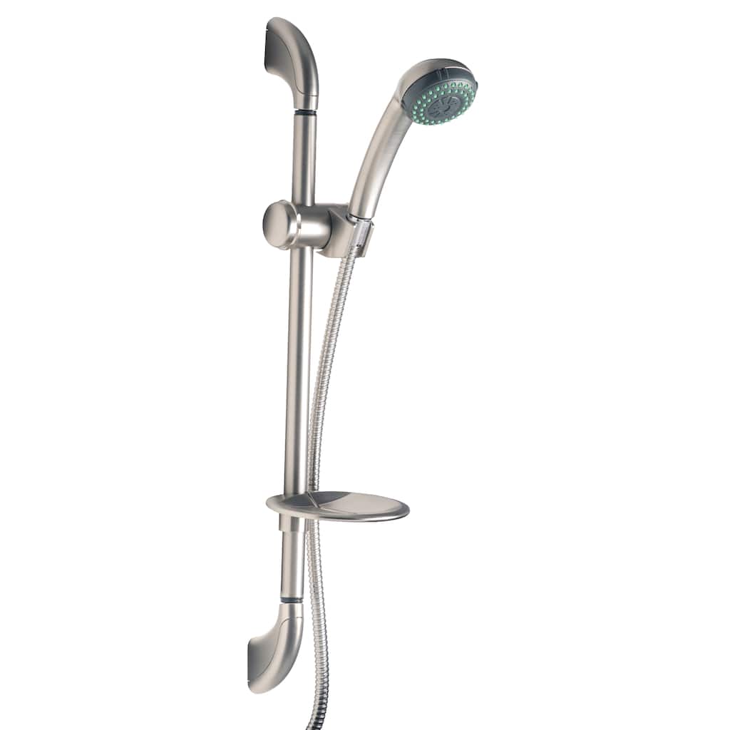 Builders Shoppe 4210 Brass Slide Bar with Adjustable-height Massage Hand-held Shower and Soap Dish - Silver