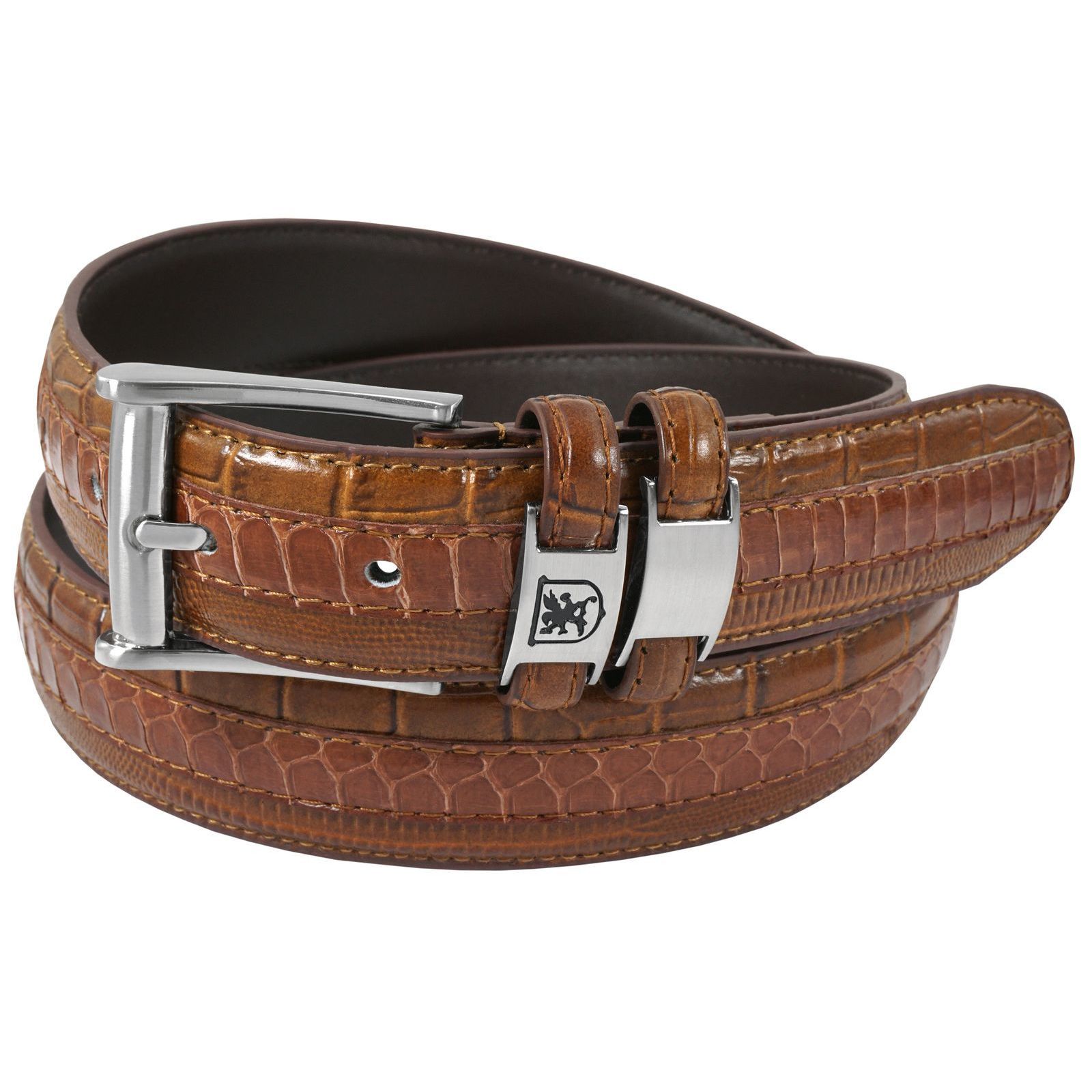 Lizard and Snake Skin Embossing Brown Color Genuine Leather Belt with Alligator