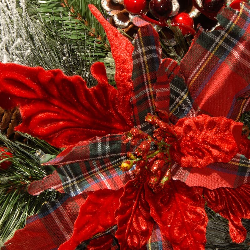30" Decorative Collection Tartan Plaid Wreath with Battery Operated Warm White LED Lights