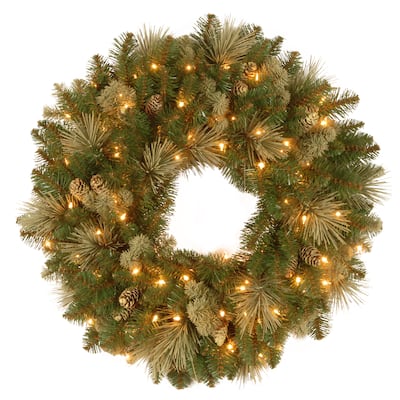 National Tree Company 2 ft. National Tree Company Carolina Pine Wreath with Battery Operated LED Lights