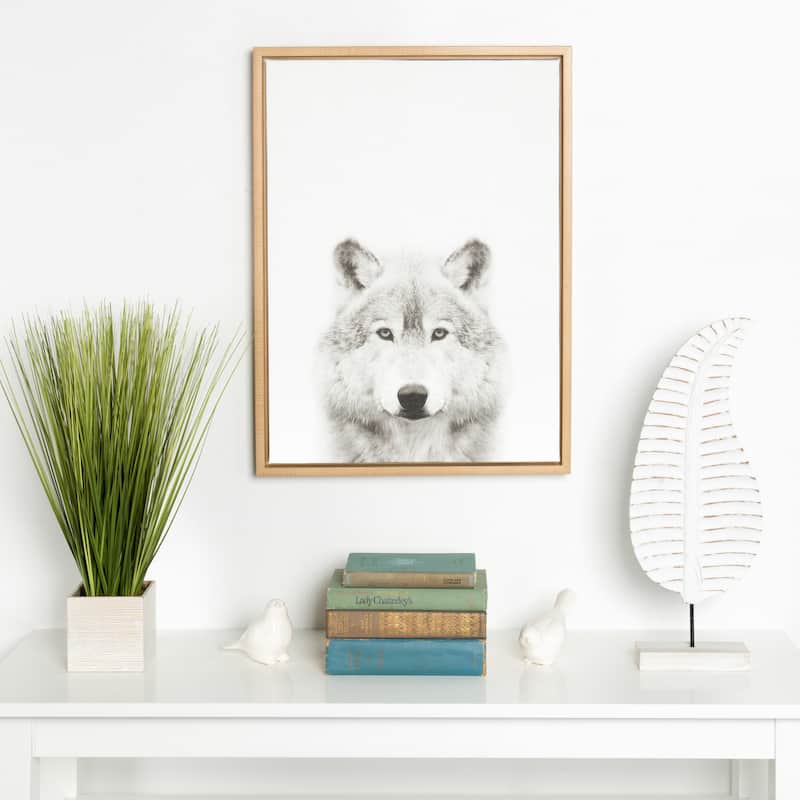 Kate and Laurel Simon Te Tai 'Sylvie Wolf' Black and White Portrait Natural Framed Canvas Wall Art