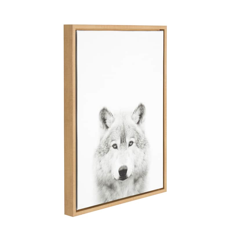 Kate and Laurel Simon Te Tai 'Sylvie Wolf' Black and White Portrait Natural Framed Canvas Wall Art