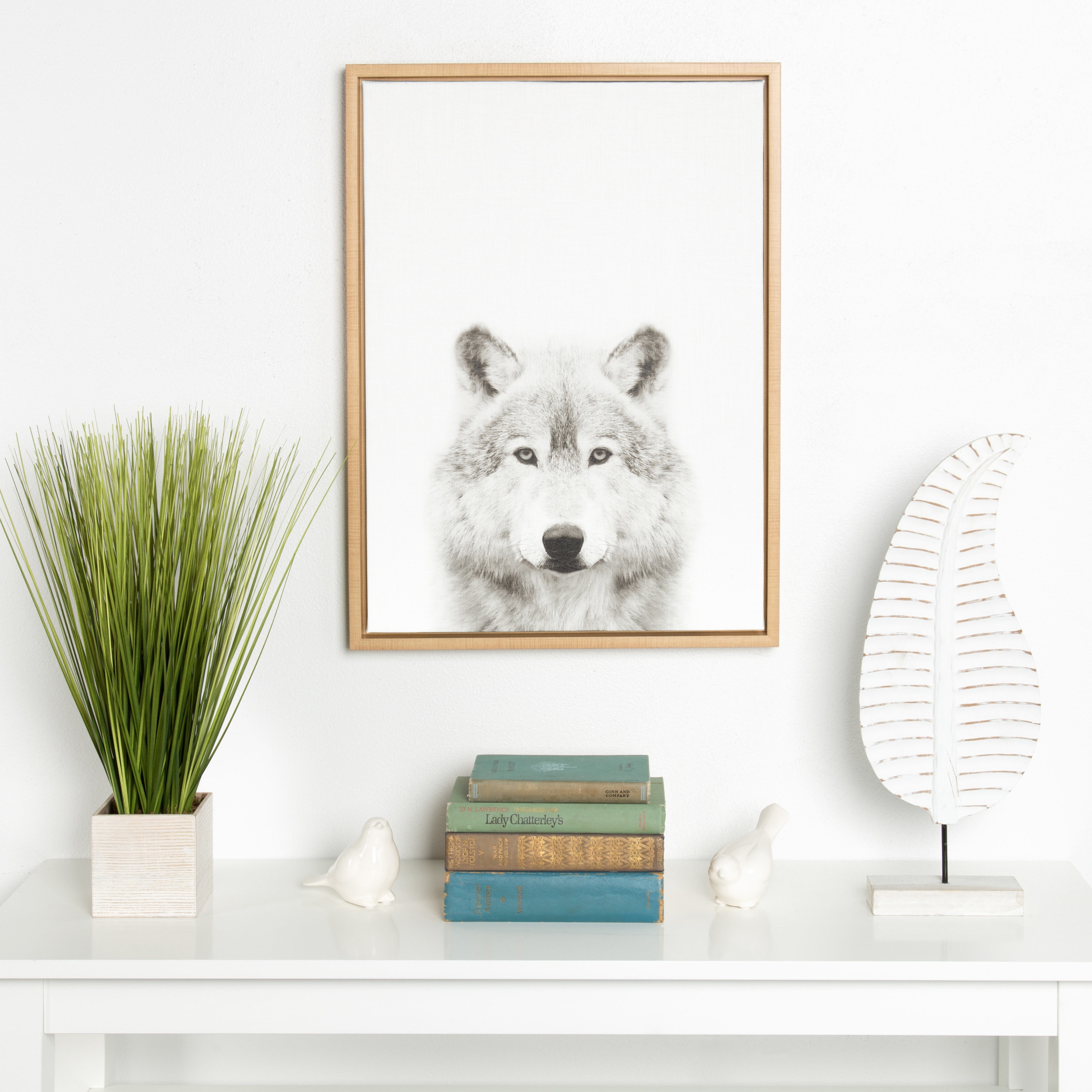 Kate and Laurel Simon Te Tai 'Sylvie Wolf' Black and White Portrait Natural  Framed Canvas Wall Art On Sale Bed Bath  Beyond 16402589