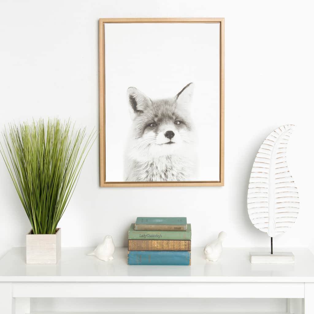 Kate and Laurel Sylvie Simon Te Tai 'Fox' Black/White Portrait Natural Framed Canvas Wall Art