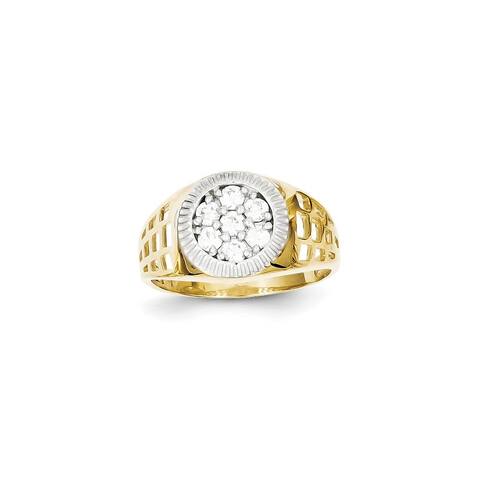 10K Yellow Gold with White Rhodium Men's Cubic Zirconia Cluster Ring by Versil