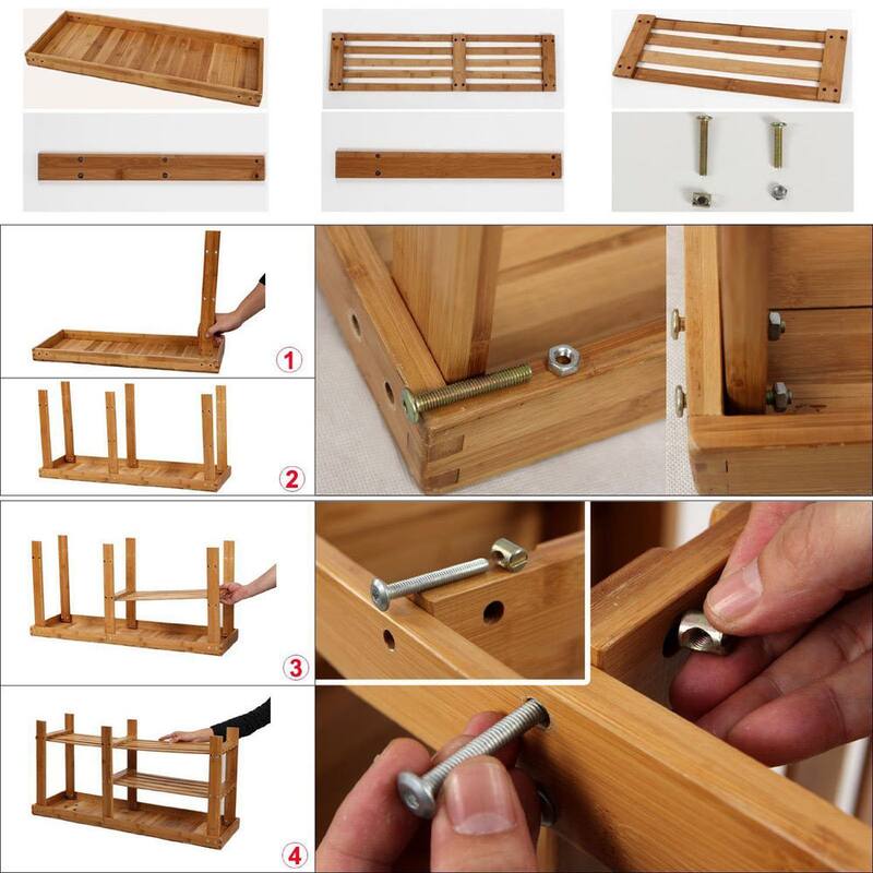 Slatted Bamboo 3-tier Stool Shoe Rack Wood Color