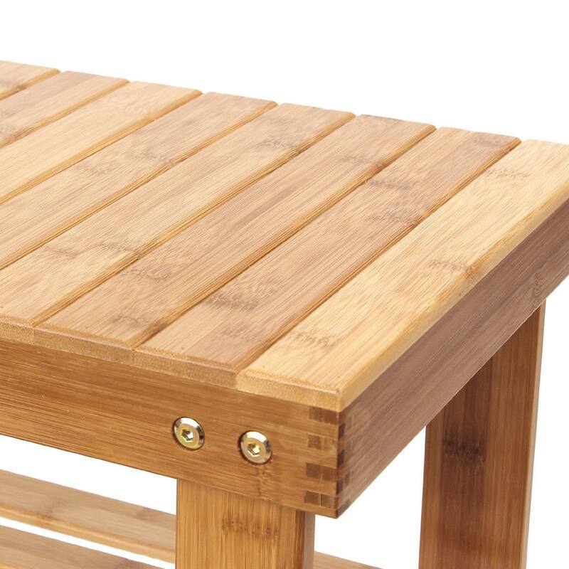 Slatted Bamboo 3-tier Stool Shoe Rack Wood Color