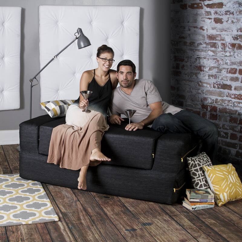 Jaxx Denim Zipline Modular Sleeper Loveseat and Ottomans Set