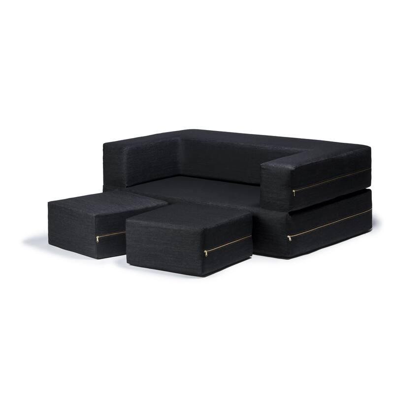 Jaxx Denim Zipline Modular Sleeper Loveseat and Ottomans Set