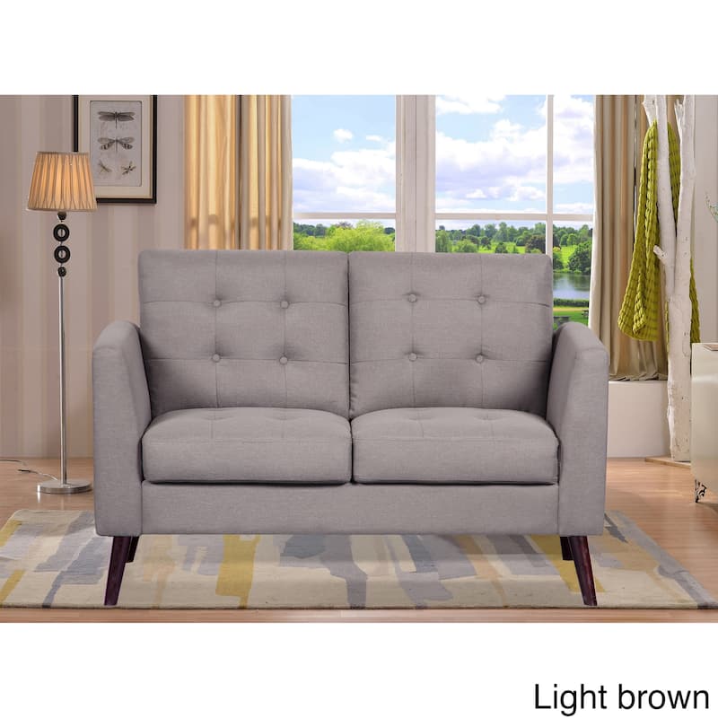 Scully Modern Linen Fabric Button-tufted Upholstered Loveseat - Light Brown