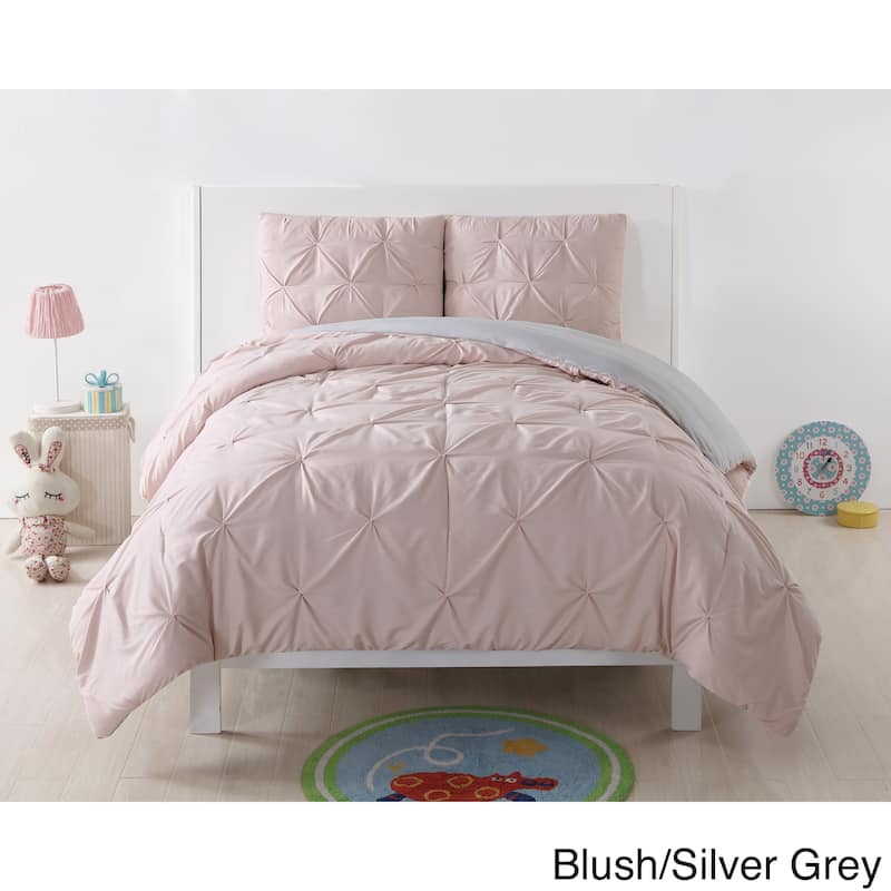 My World Pinch Pleat Solid Reversible Comforter Set - Grey/Pink - Full - Queen