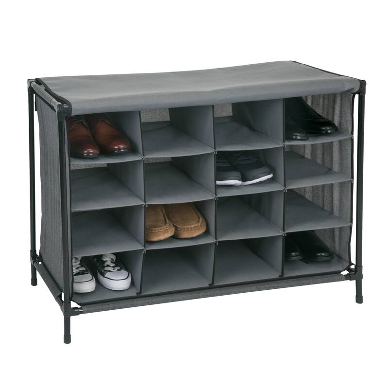 Simplify 16 Compartment Shoe Cubby Organizer with Cover - Grey - 14"x33"x24"