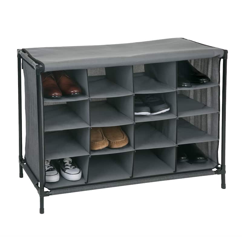 Simplify 16 Compartment Shoe Cubby Organizer with Cover - Grey - 14"x33"x24"