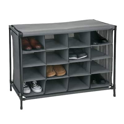 Simplify 16 Compartment Shoe Cubby Organizer with Cover - Grey - 14"x33"x24"