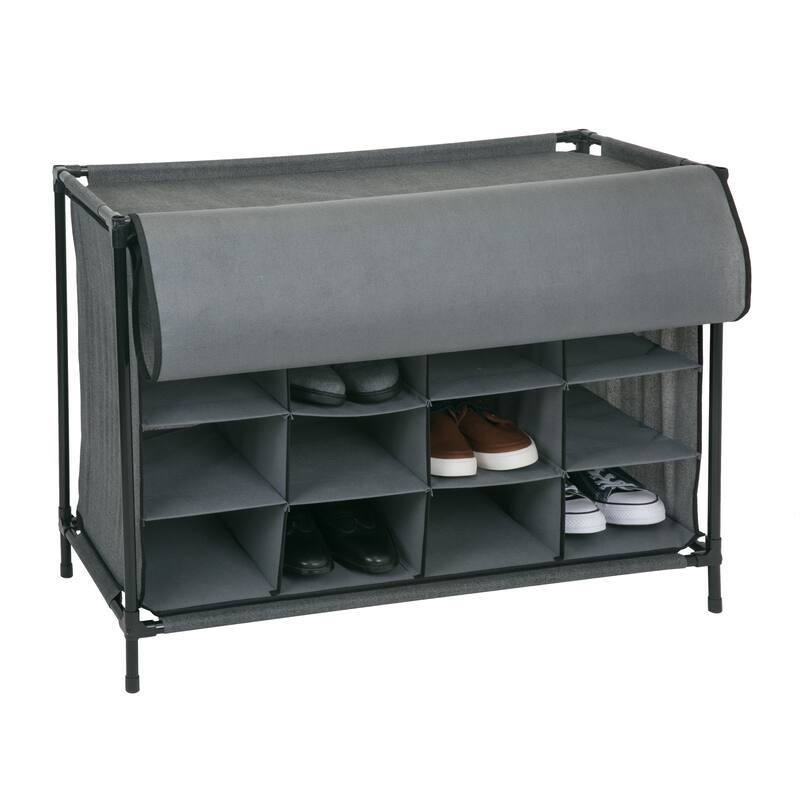 Simplify 16 Compartment Shoe Cubby Organizer with Cover - Grey - 14"x33"x24"