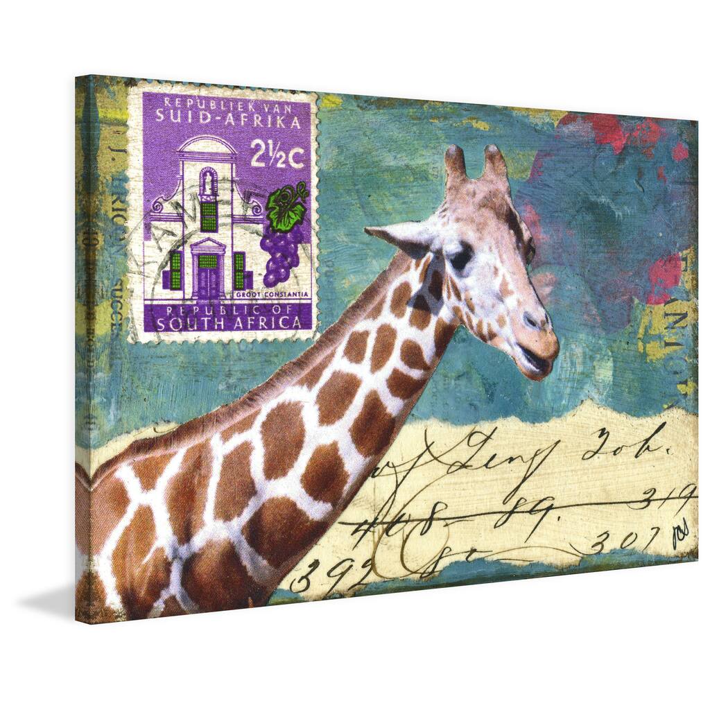 'Giraffe' Painting Print on Wrapped Canvas - Blue