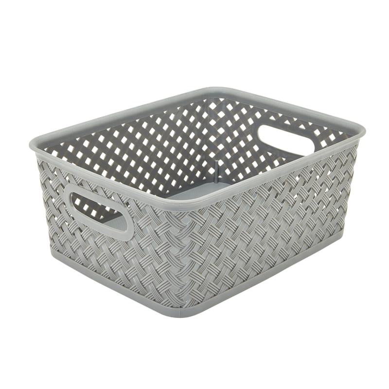 Simplify Grey Resin Wicker Small Storage Bin - 14"x11.5"x5.15"