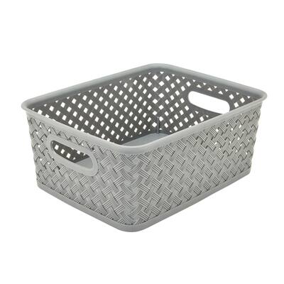 Simplify Grey Resin Wicker Small Storage Bin - 14"x11.5"x5.15"