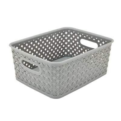Simplify Grey Resin Wicker Small Storage Bin - 14"x11.5"x5.15"