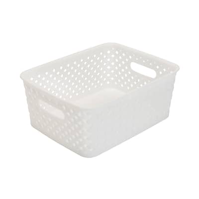 Simplify Small White Resin Wicker Storage Bin - 10"x8"x4"