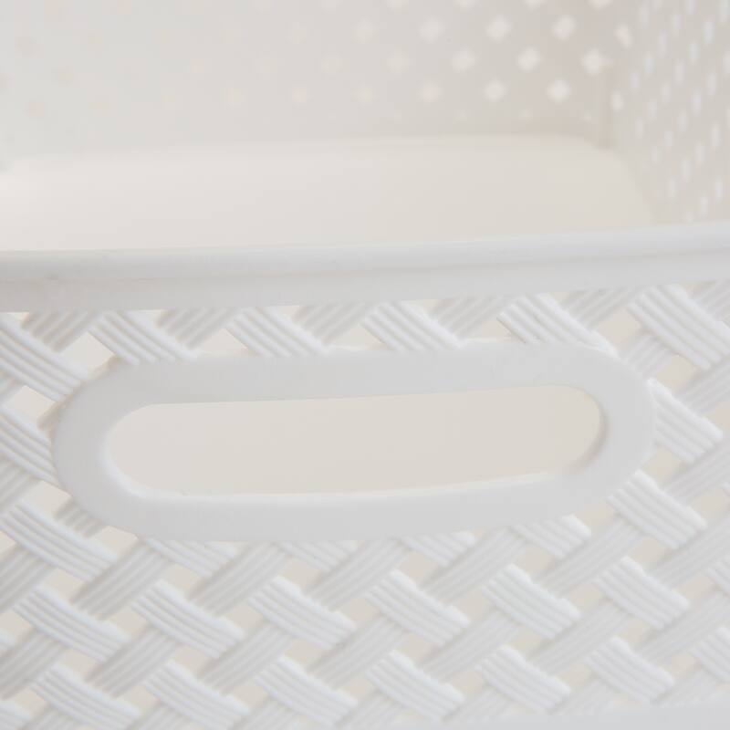 Simplify Small White Resin Wicker Storage Bin - 10"x8"x4"