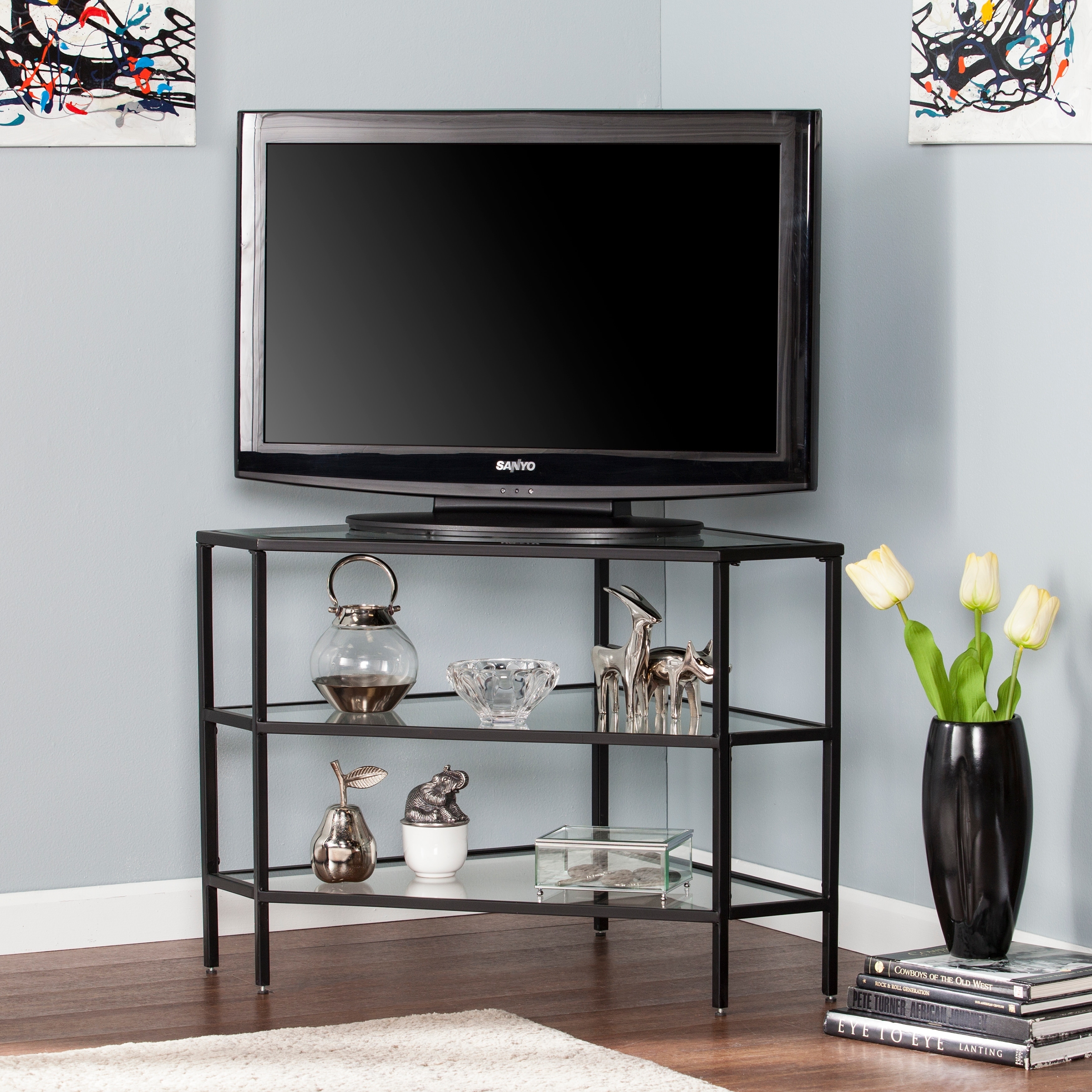SEI Furniture Norman Metal/Glass Corner Media TV Stand for TV's up to 32.5"  On Sale Bed Bath  Beyond 16403640
