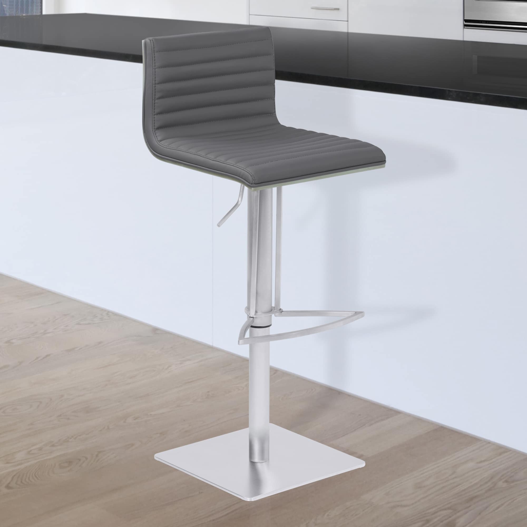 Armen Living LCCASWBAGRBA Caf/é Adjustable Barstool in Grey Faux Leather and Grey Metal Finish