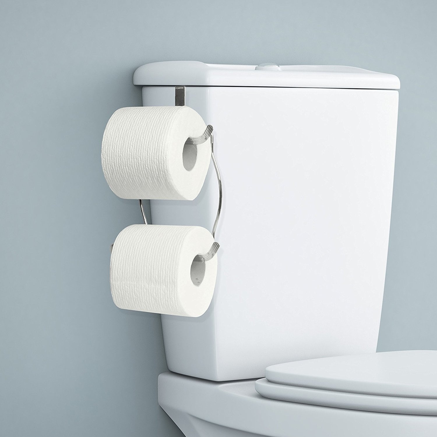 White Freestanding Bathroom Toilet Paper Roll Holder with Storage and Extra  Slot For Tissue Roll