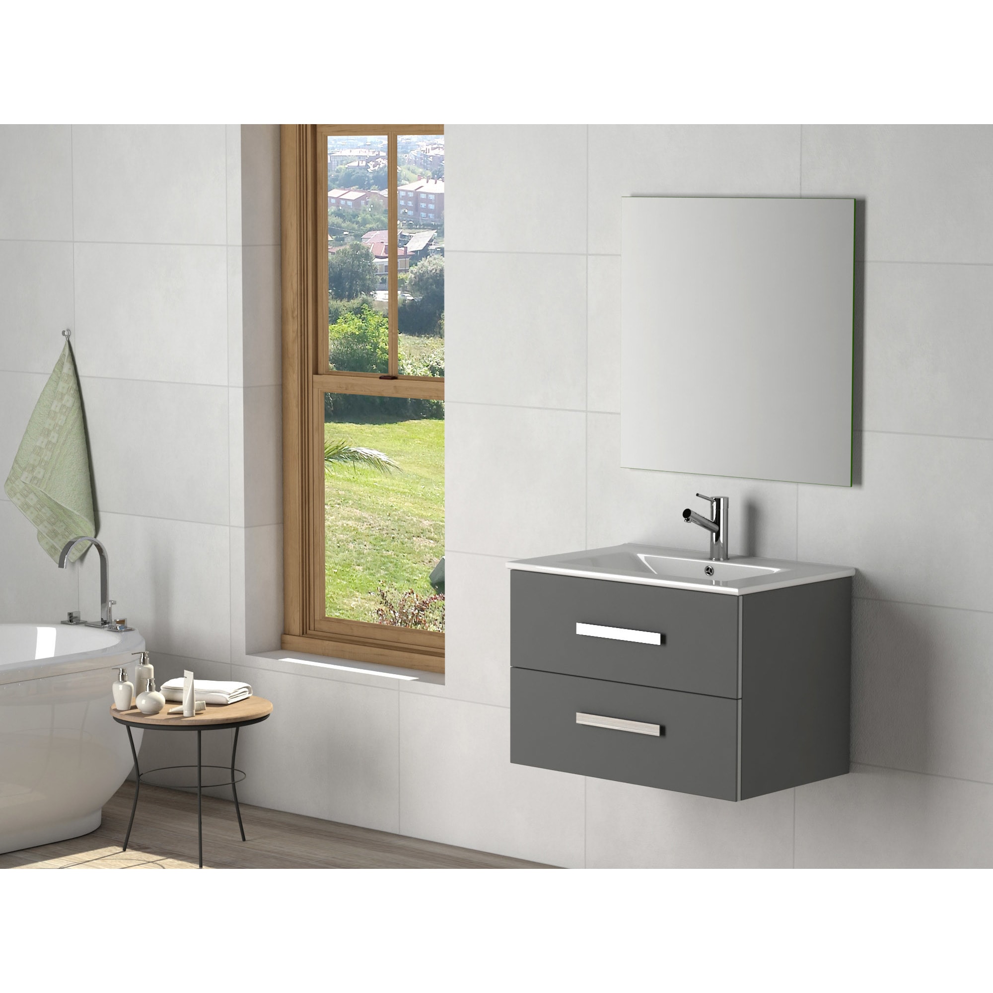 Shop Eviva Astoria Modern Grey Wood 28 Inch Bathroom Vanity With White Porcelain Integrated Sink Overstock 16409558