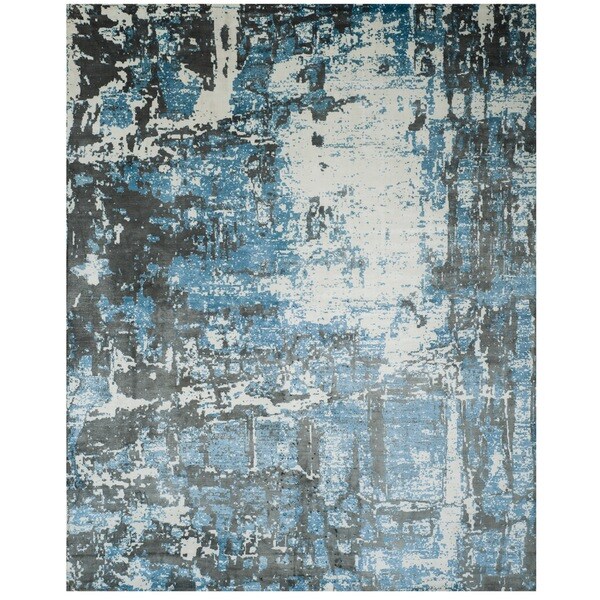 Safavieh Handmade Mirage Modern Abstract Blue Grey Viscose Area Safavieh Handmade Mirage Modern Abstract Blue Grey Viscose Area Rug 9 X27